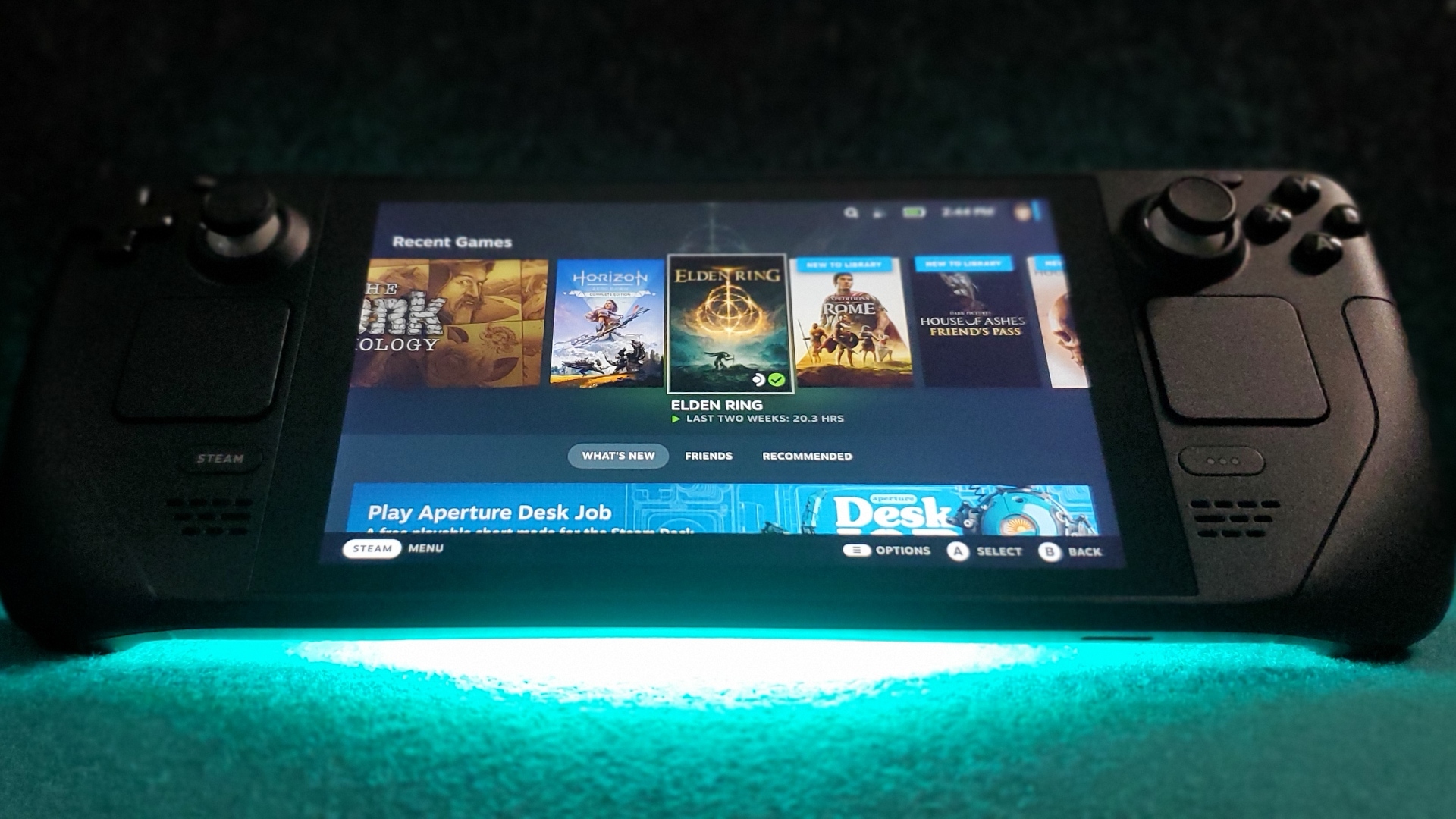 Steam Deck with menu screen