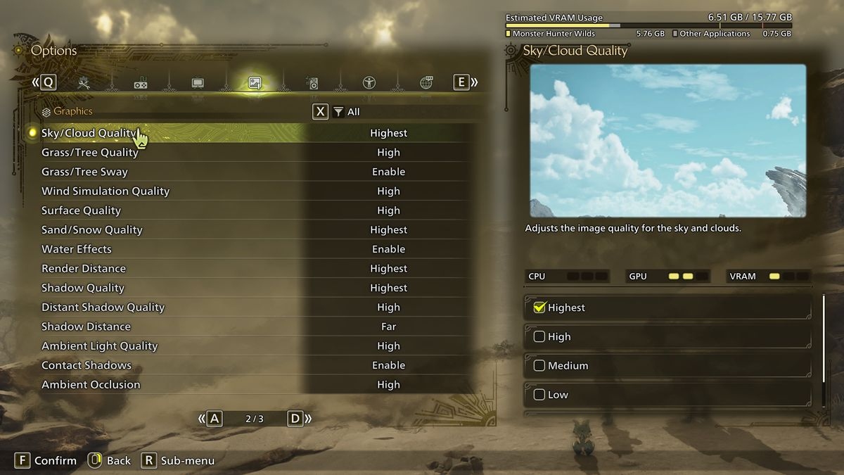 Monster Hunter Wilds PC graphics settings menus
