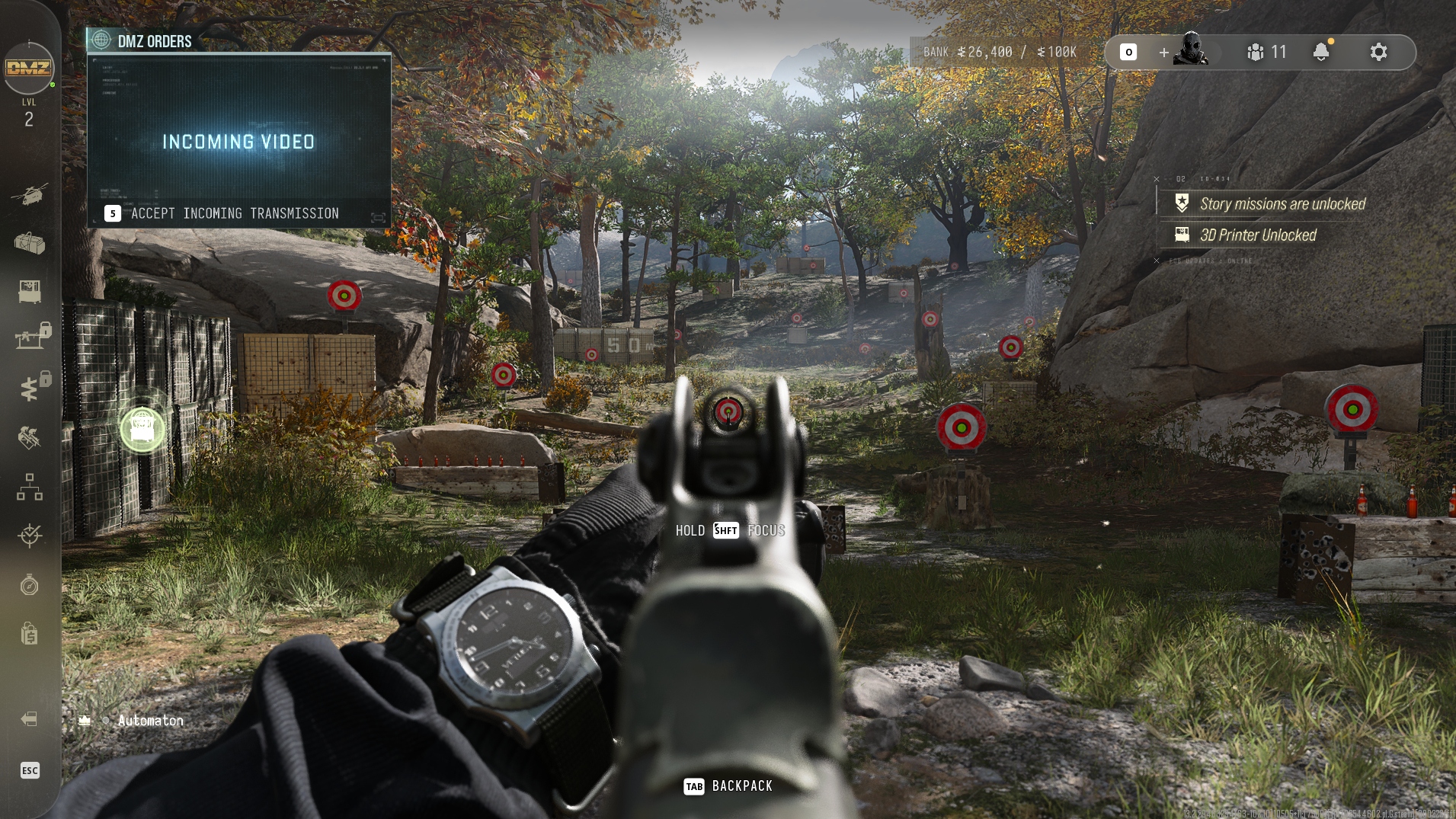 A screenshot of COD: MW4, aiming down-range at a target.