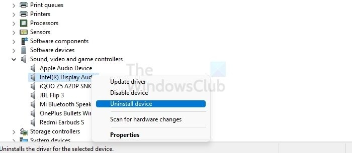 uninstall intel display audio