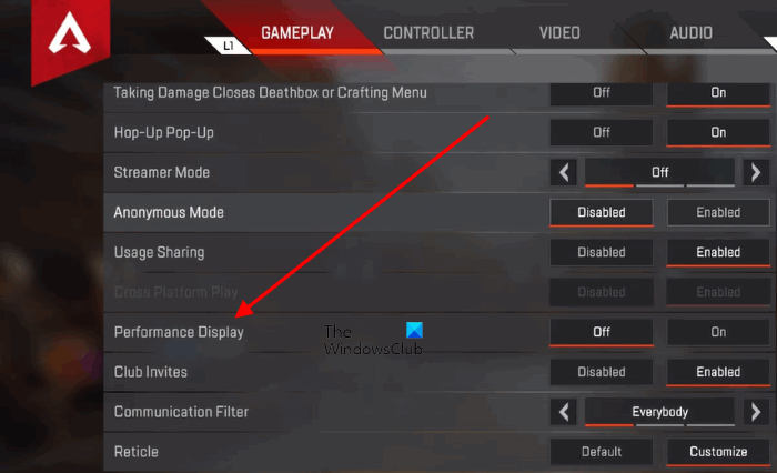 Display FPS in Apex Legends